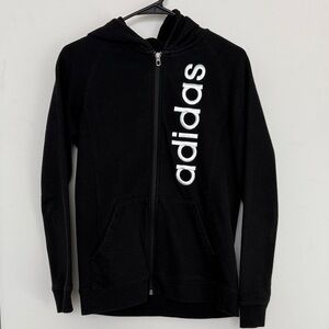 Adidas Big Kids Black Hoodie with Vertical Logo Large 14/16